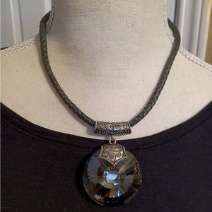 Sparkly Smokey Disc Pendant Statement Necklace